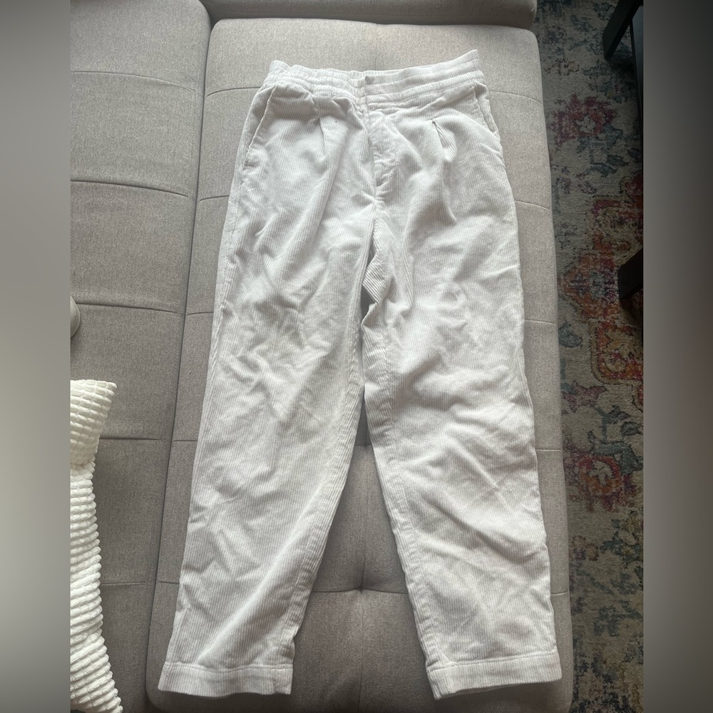 Gap White Corduroy High Waisted Pants With Pleats Size M